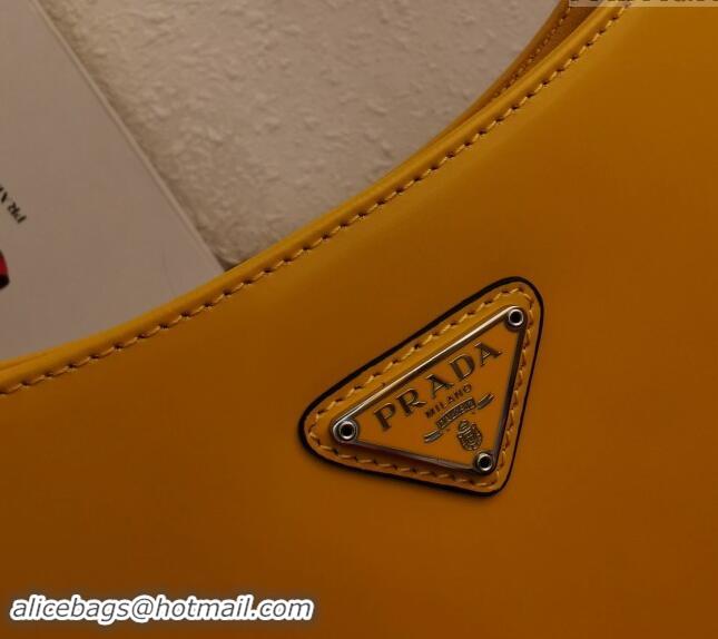 Famous Brand Prada Cleo Brushed Leather Hobo Bag 1BC499 Yellow 2024