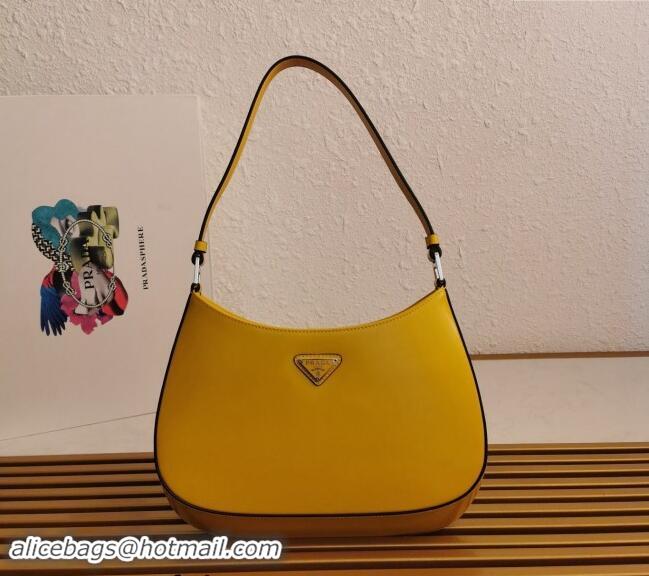 Famous Brand Prada Cleo Brushed Leather Hobo Bag 1BC499 Yellow 2024