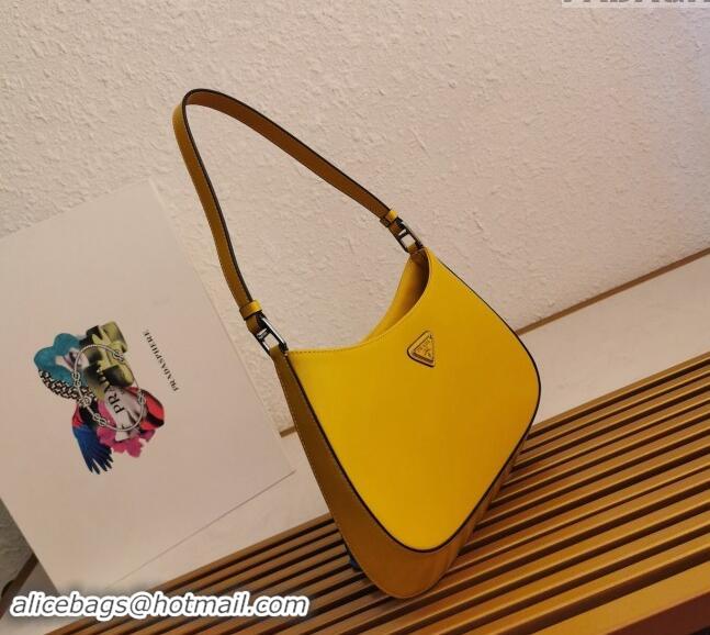 Famous Brand Prada Cleo Brushed Leather Hobo Bag 1BC499 Yellow 2024