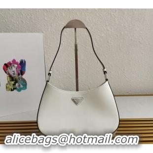 Top Grade Prada Cleo Brushed Leather Hobo Bag 1BC499 White/Silver 2024