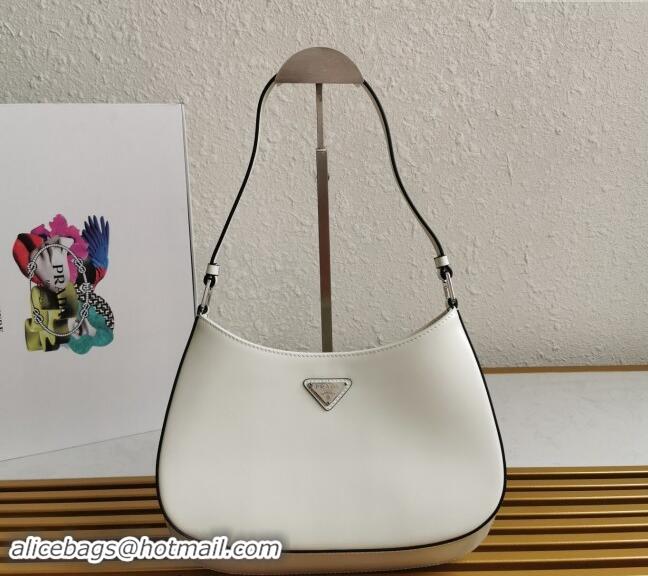 Top Grade Prada Cleo Brushed Leather Hobo Bag 1BC499 White/Silver 2024