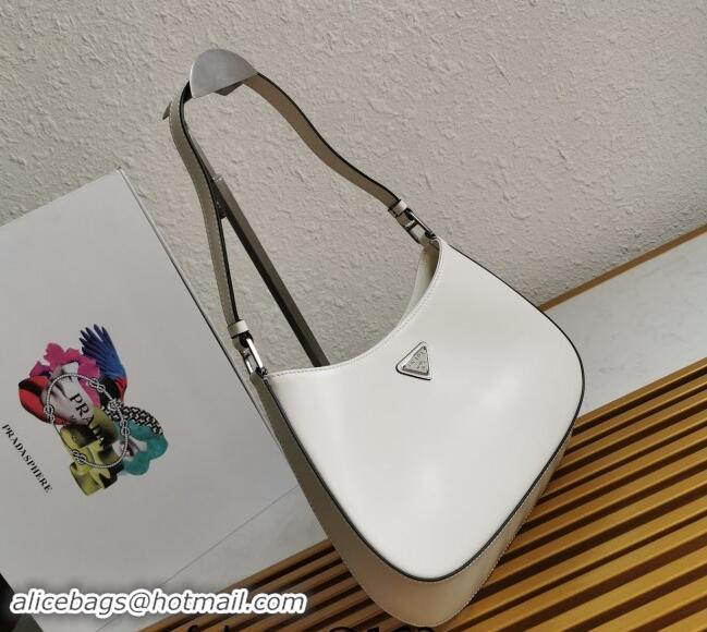 Top Grade Prada Cleo Brushed Leather Hobo Bag 1BC499 White/Silver 2024