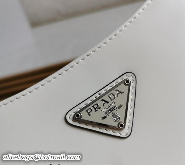 Top Grade Prada Cleo Brushed Leather Hobo Bag 1BC499 White/Silver 2024