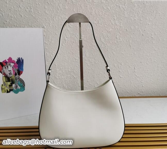 Top Grade Prada Cleo Brushed Leather Hobo Bag 1BC499 White/Silver 2024