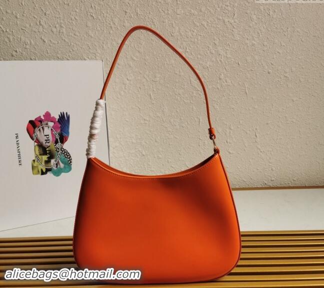 Luxury Cheap Prada Cleo Brushed Leather Hobo Bag 1BC499 Orange 2024