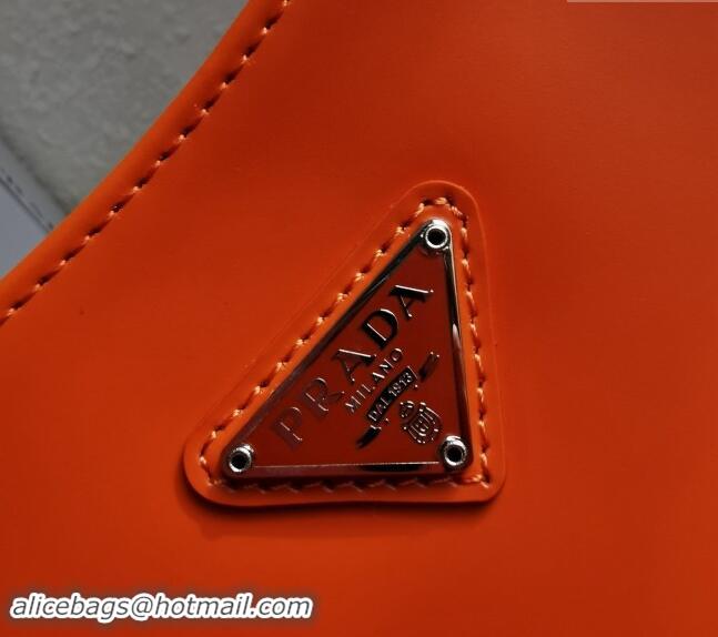 Luxury Cheap Prada Cleo Brushed Leather Hobo Bag 1BC499 Orange 2024