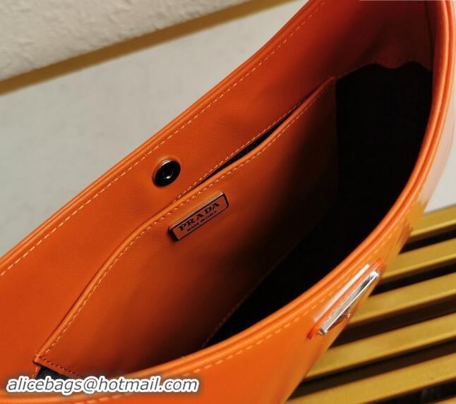 Luxury Cheap Prada Cleo Brushed Leather Hobo Bag 1BC499 Orange 2024