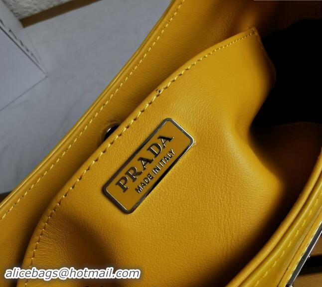 New Design Prada Cleo Brushed Leather Hobo Bag 1BC499 Yellow 2024