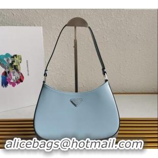 Luxury Cheap Prada Cleo Brushed Leather Hobo Bag 1BC499 Celeste Blue 2024