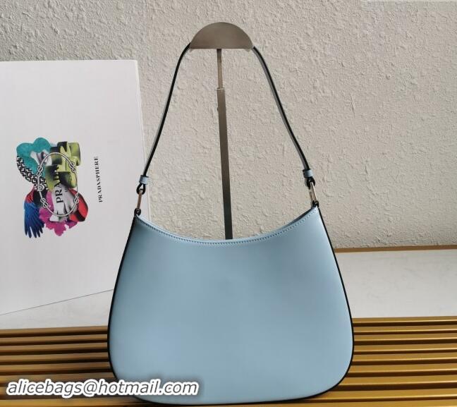 Luxury Cheap Prada Cleo Brushed Leather Hobo Bag 1BC499 Celeste Blue 2024