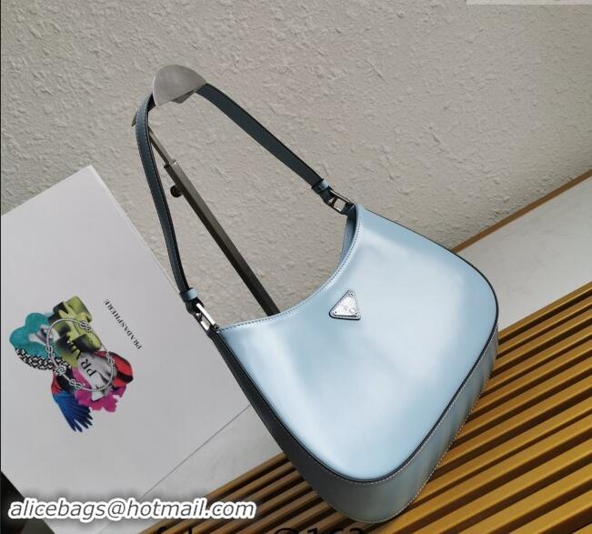 Luxury Cheap Prada Cleo Brushed Leather Hobo Bag 1BC499 Celeste Blue 2024