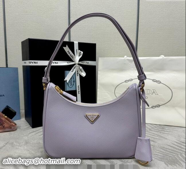 Top Quality Prada Re-Edition Saffiano leather mini bag 1BC204 Light Purple 2024