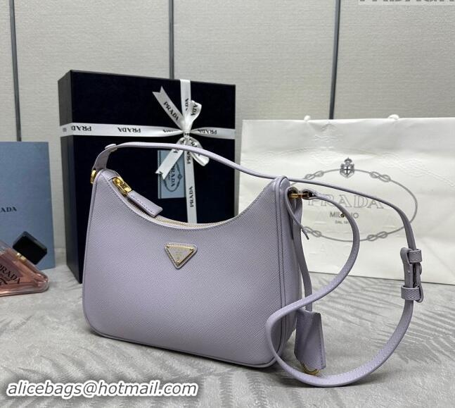 Top Quality Prada Re-Edition Saffiano leather mini bag 1BC204 Light Purple 2024