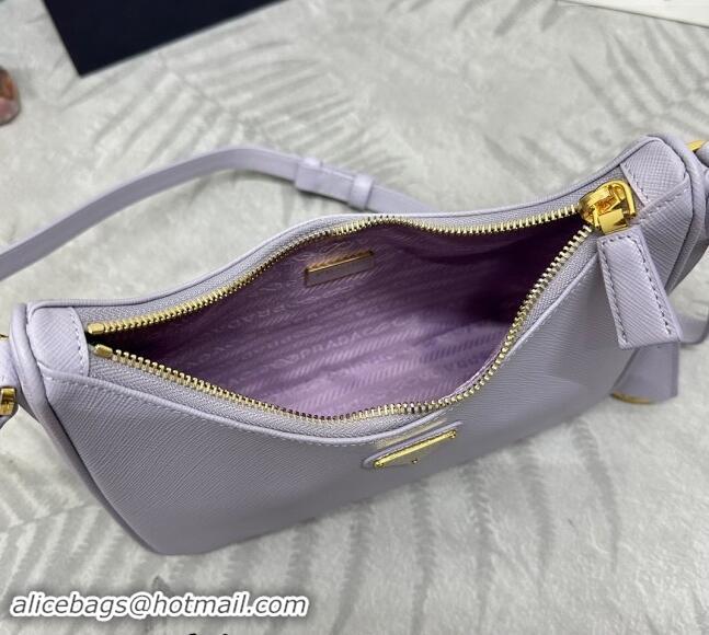 Top Quality Prada Re-Edition Saffiano leather mini bag 1BC204 Light Purple 2024