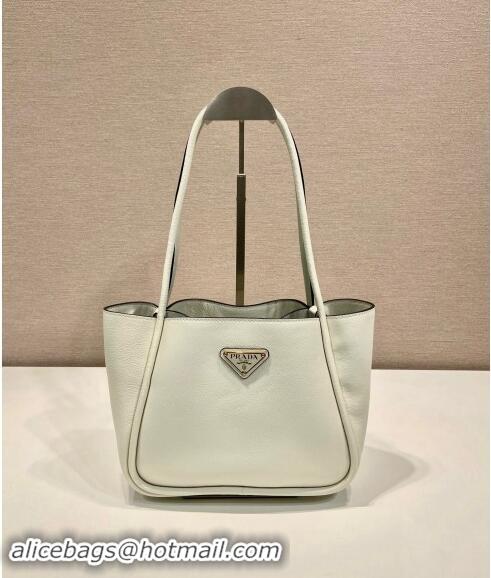 Top Design Prada Grained Leather Tote bag 1BG539 White 2024