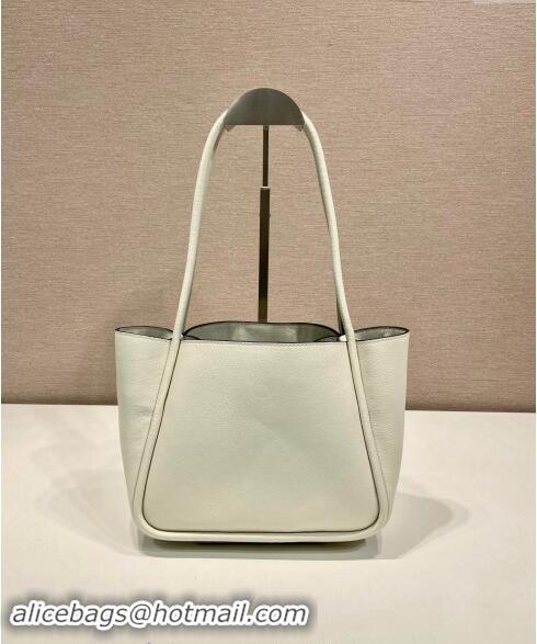 Top Design Prada Grained Leather Tote bag 1BG539 White 2024