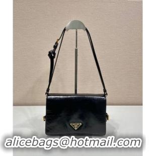 Well Crafted Prada Shiny Leather Shoulder bag 1BD082 Black 2024