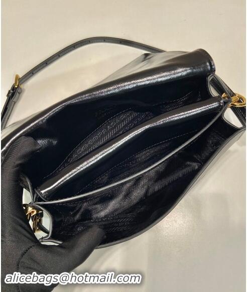 Well Crafted Prada Shiny Leather Shoulder bag 1BD082 Black 2024