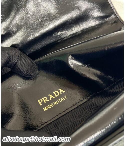 Well Crafted Prada Shiny Leather Shoulder bag 1BD082 Black 2024