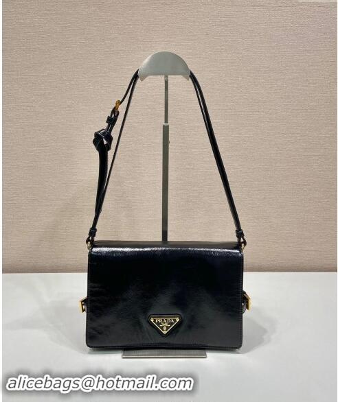 Well Crafted Prada Shiny Leather Shoulder bag 1BD082 Black 2024