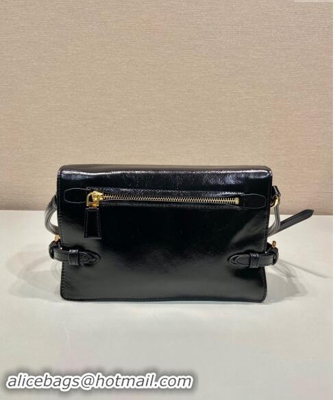 Well Crafted Prada Shiny Leather Shoulder bag 1BD082 Black 2024