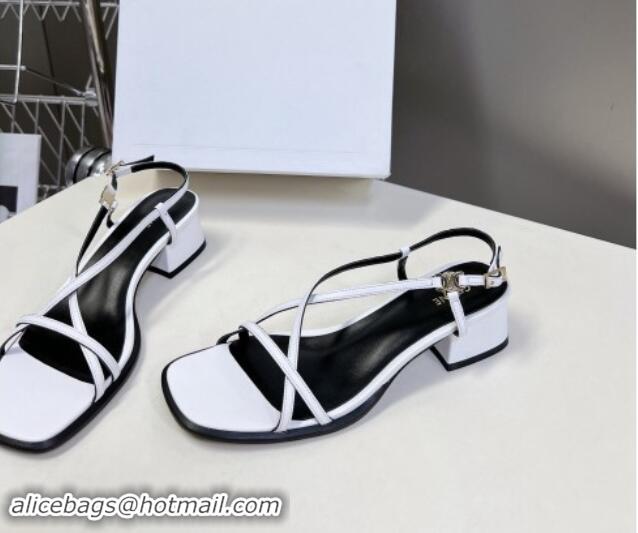 Stylish Celine Soir Criss Cros Triomphe Heel Sandals 4cm in Calfskin White 813041