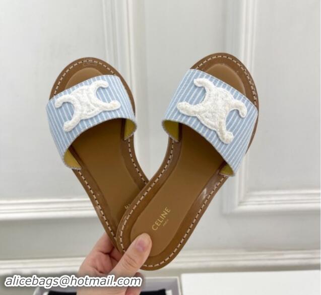 Perfect Celine Lympia Flat Slides Sandal in Striped Canvas Blue 813044