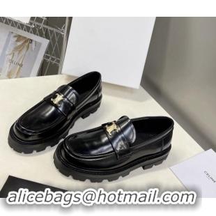 Best Product Celine Shiny Calfskin Platform Loafers 3.5cm with Triomphe Logo Black 903051