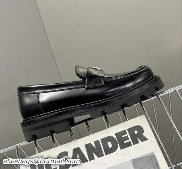 Best Product Celine Shiny Calfskin Platform Loafers 3.5cm with Triomphe Logo Black 903051