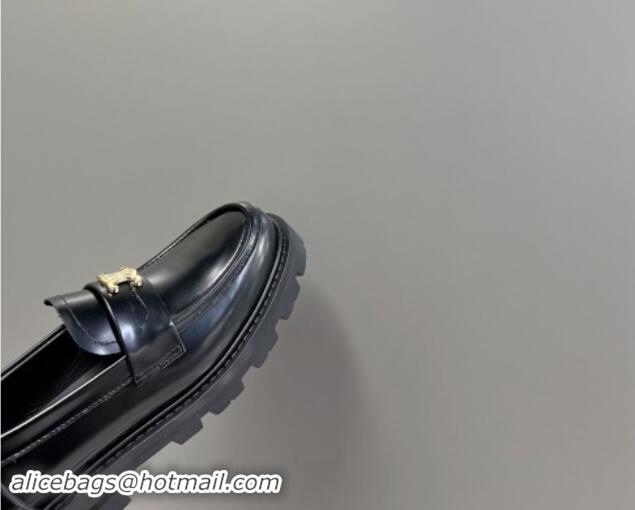 Best Product Celine Shiny Calfskin Platform Loafers 3.5cm with Triomphe Logo Black 903051