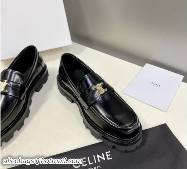 Best Product Celine Shiny Calfskin Platform Loafers 3.5cm with Triomphe Logo Black 903051