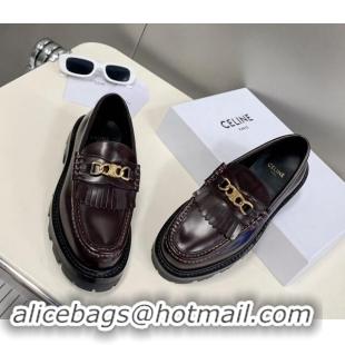 Unique Style Celine Margaret Loafers 3.5cm with Fringe and Triomphe Chain in Polished Calfskin Brown 903053