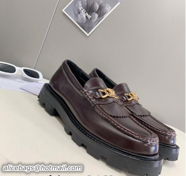 Unique Style Celine Margaret Loafers 3.5cm with Fringe and Triomphe Chain in Polished Calfskin Brown 903053