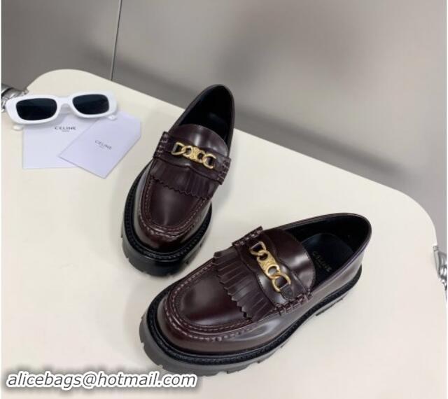 Unique Style Celine Margaret Loafers 3.5cm with Fringe and Triomphe Chain in Polished Calfskin Brown 903053