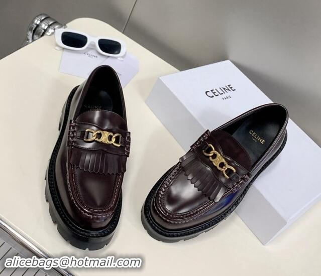 Unique Style Celine Margaret Loafers 3.5cm with Fringe and Triomphe Chain in Polished Calfskin Brown 903053