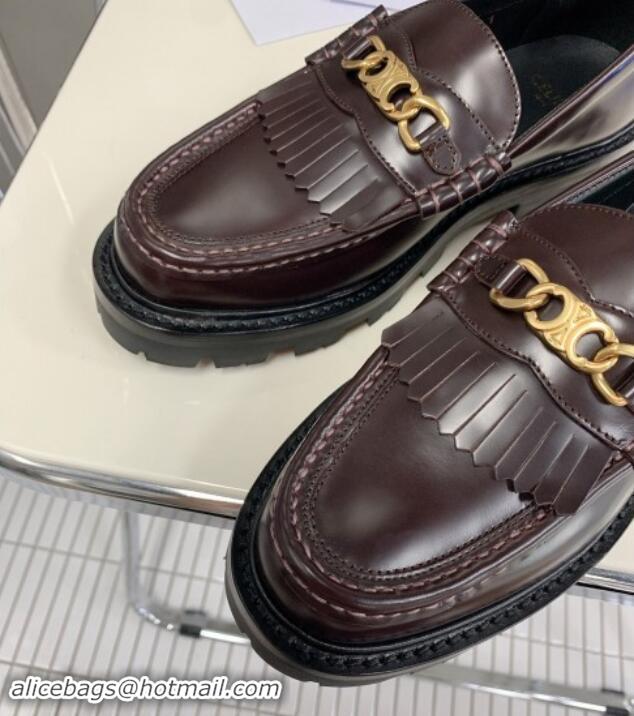 Unique Style Celine Margaret Loafers 3.5cm with Fringe and Triomphe Chain in Polished Calfskin Brown 903053