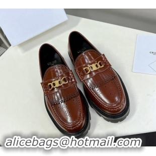 Top Design Celine Margaret Loafers 3.5cm with Fringe and Triomphe Chain in Perforate Calfskin Brown 903056