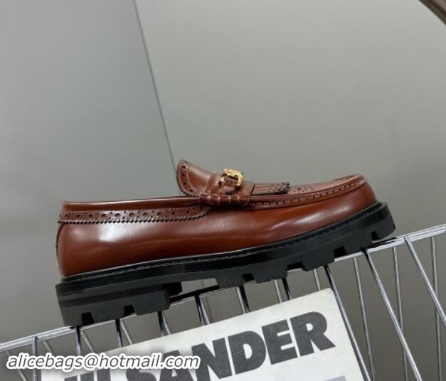 Top Design Celine Margaret Loafers 3.5cm with Fringe and Triomphe Chain in Perforate Calfskin Brown 903056