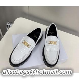 Shop Cheap Celine Margaret Loafers 3.5cm with Fringe and Triomphe Chain in Polished Calfskin White 903057