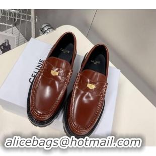 Low Cost Celine Loafers 3.5cm with Triomphe metal in Polished Calfskin Brown 903058