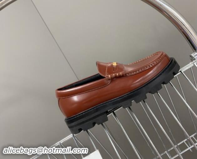 Low Cost Celine Loafers 3.5cm with Triomphe metal in Polished Calfskin Brown 903058