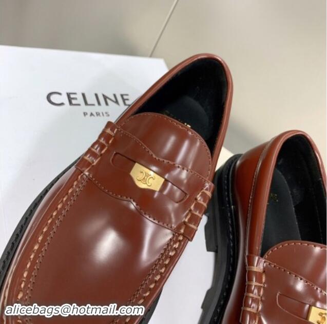 Low Cost Celine Loafers 3.5cm with Triomphe metal in Polished Calfskin Brown 903058