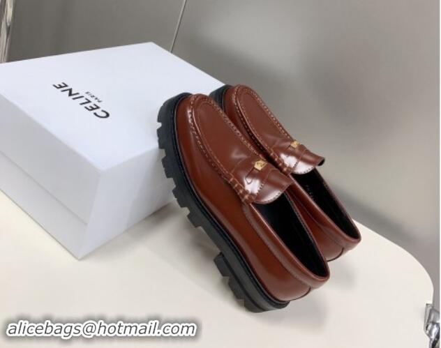 Low Cost Celine Loafers 3.5cm with Triomphe metal in Polished Calfskin Brown 903058