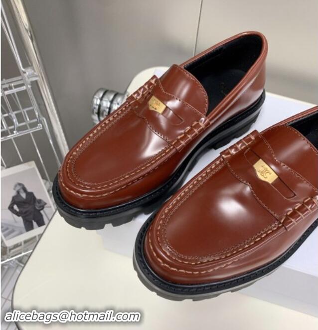 Low Cost Celine Loafers 3.5cm with Triomphe metal in Polished Calfskin Brown 903058