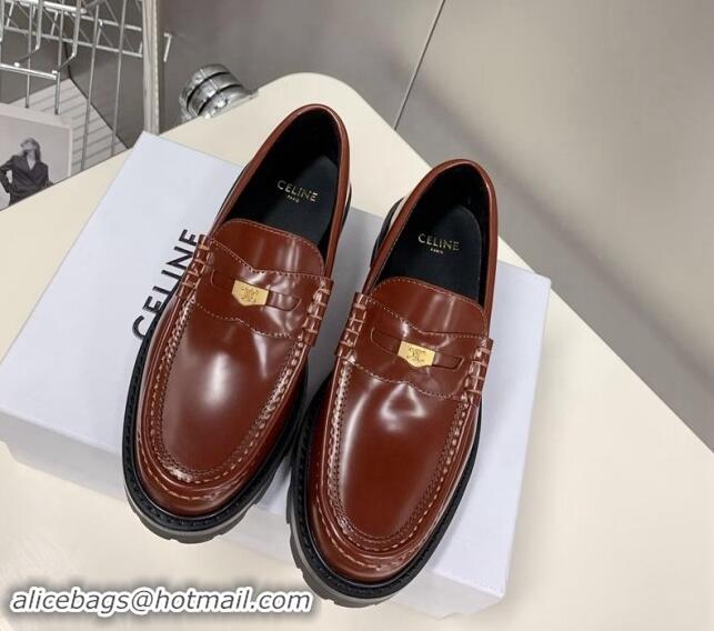 Low Cost Celine Loafers 3.5cm with Triomphe metal in Polished Calfskin Brown 903058