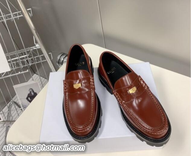 Low Cost Celine Loafers 3.5cm with Triomphe metal in Polished Calfskin Brown 903058