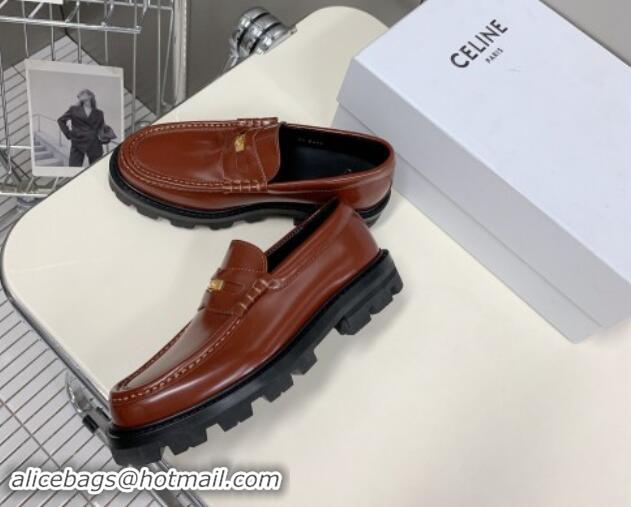 Low Cost Celine Loafers 3.5cm with Triomphe metal in Polished Calfskin Brown 903058