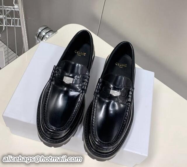 Popular Style Celine Loafers 3.5cm with Triomphe metal in Polished Calfskin Black 903059