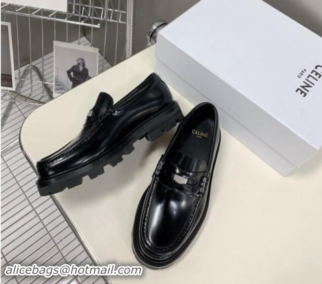 Popular Style Celine Loafers 3.5cm with Triomphe metal in Polished Calfskin Black 903059