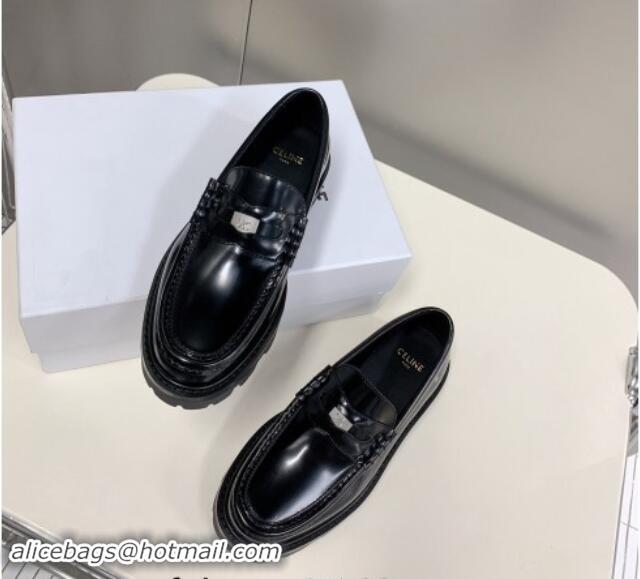 Popular Style Celine Loafers 3.5cm with Triomphe metal in Polished Calfskin Black 903059